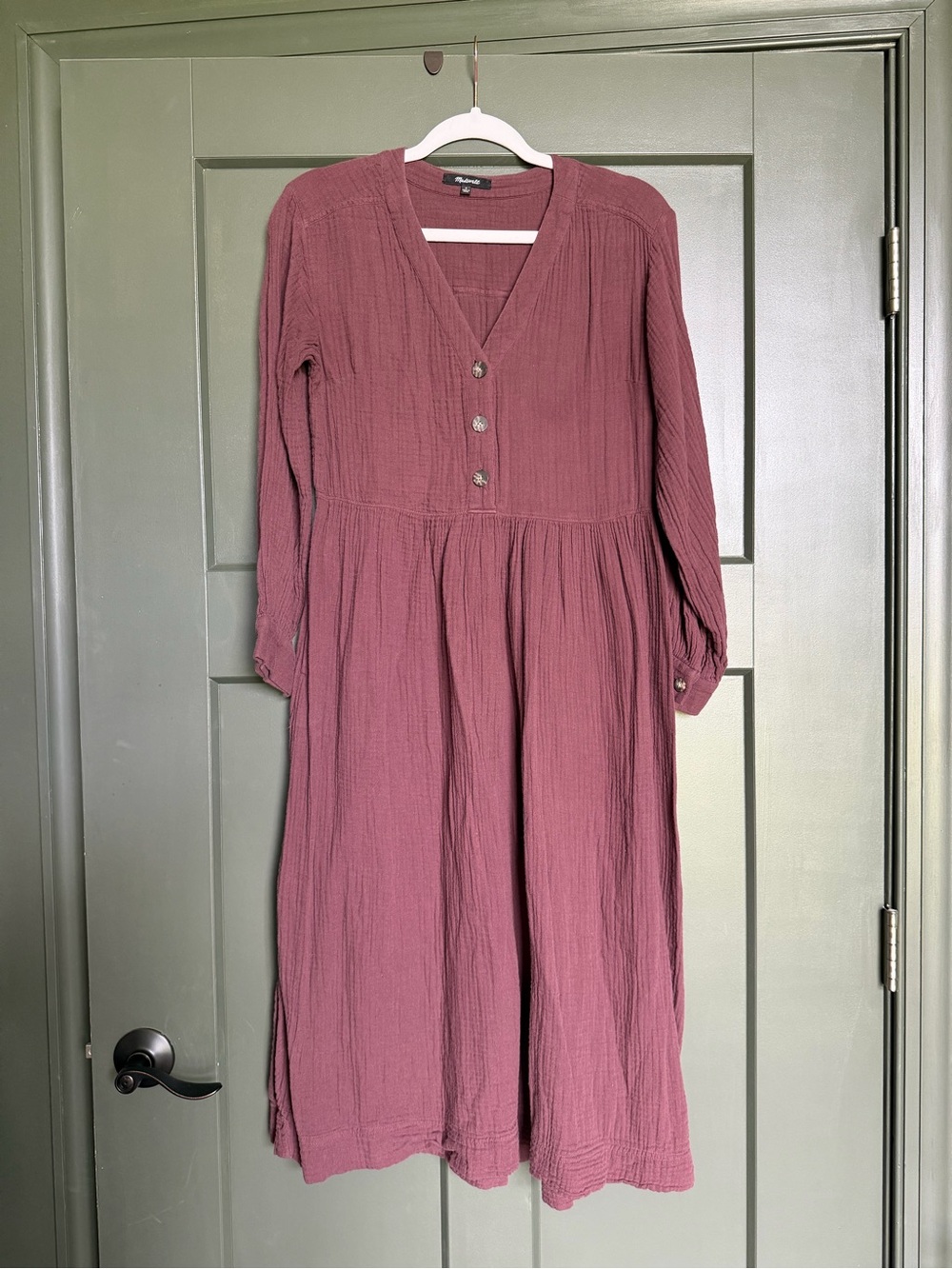 Madewell Cotton Gauze Long-Sleeve Button-Front Midi Dress